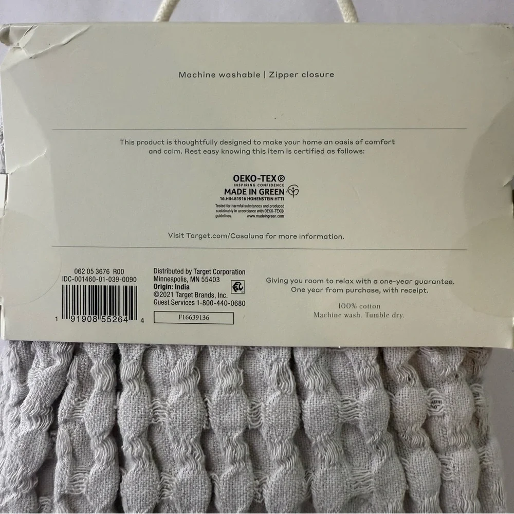 Casaluna Light Gray Waffle Body Pillow Cover New 20 x 52 100% Cotton